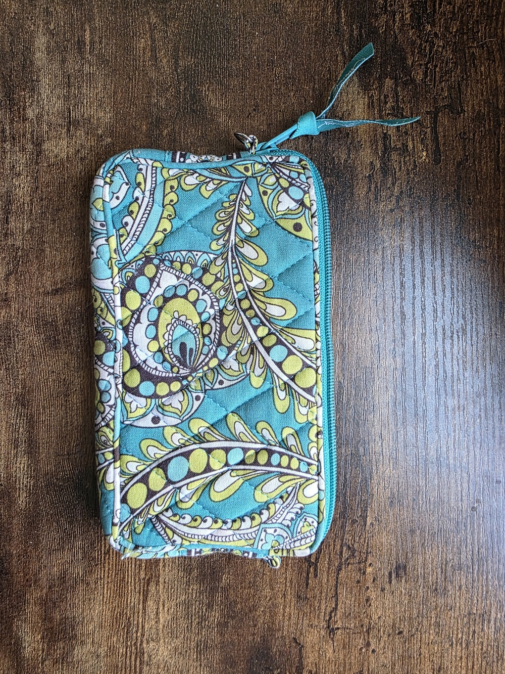 Vera Bradley Teal and Lime Paisley Quilted Zip Wallet